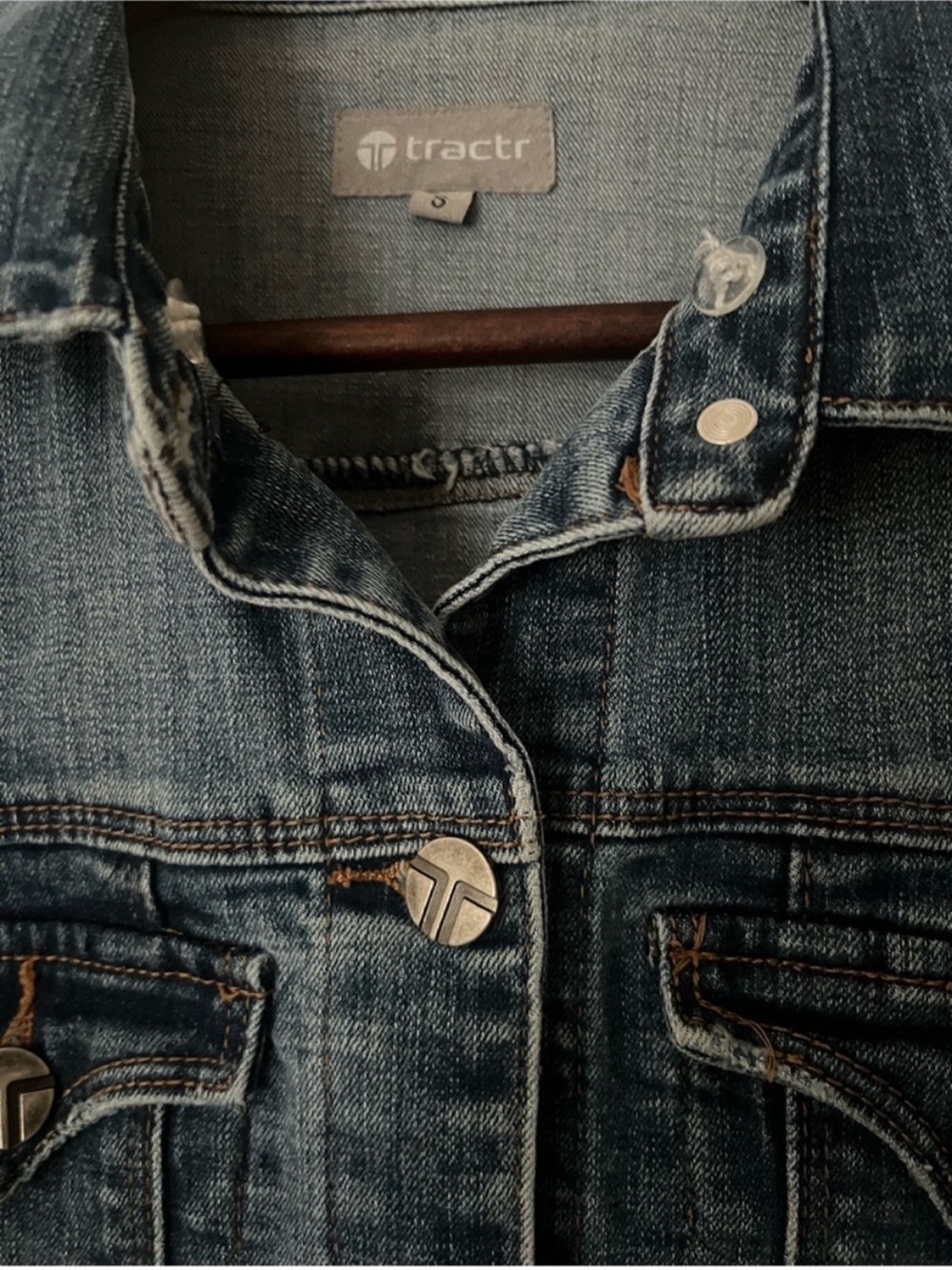 Tractr blue denim Vest, women’s S, 90s western wear casual dark wash button up - Picture 3 of 6